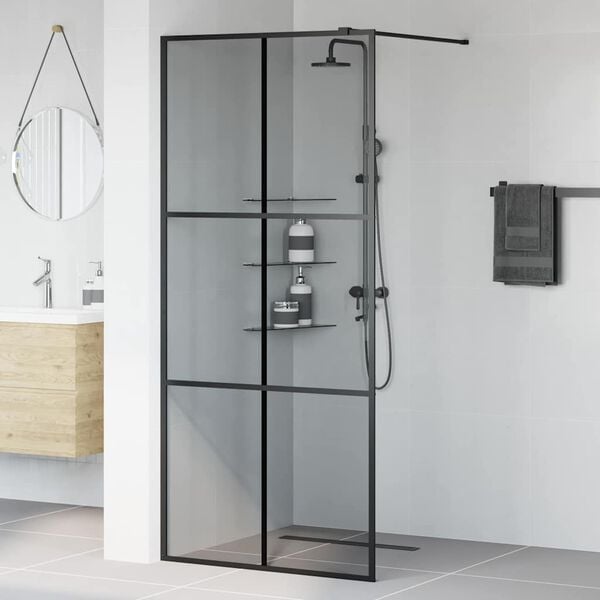 vidaXL Parete Doccia Walk-in Nero 90 x 195 cm vetro temperato
