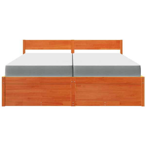 vidaXL Letto Cassetti e Materasso Marrone Cera 200x200cm Massello Pino