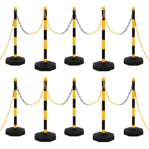 vidaXL Set di Pali Stradali con Catena in Plastica di 10 m