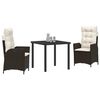 vidaXL Set da Pranzo per Giardino con cuscino 3 pcs Marrone polyrattan