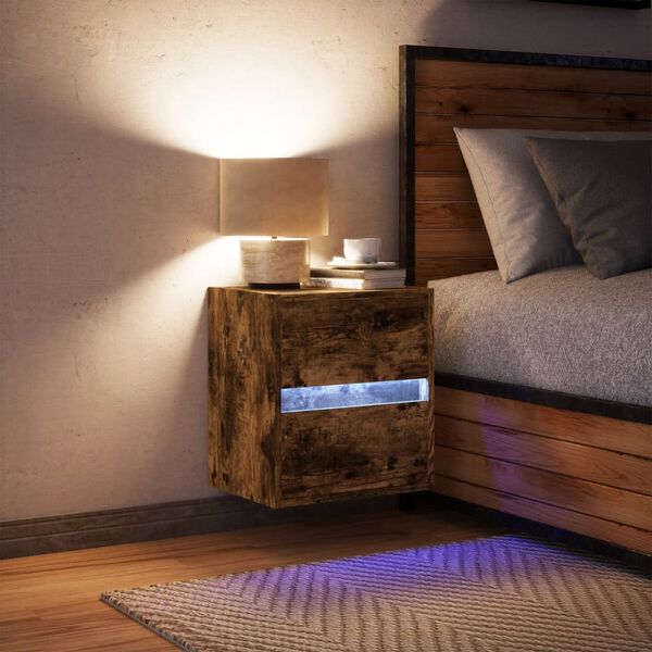 vidaXL Comodino a Parete con luci LED Rovere Fumo