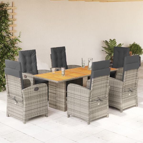 vidaXL Set da Pranzo da Giardino 7 pz con Cuscini in Polyrattan Grigio