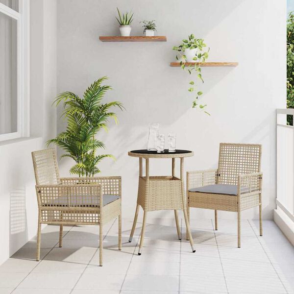 vidaXL Set da Pranzo per Giardino 3 pcs Beige Poly Rattan