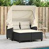 vidaXL Divano Giardino 2 Posti Baldacchino e Sgabelli Nero Polyrattan