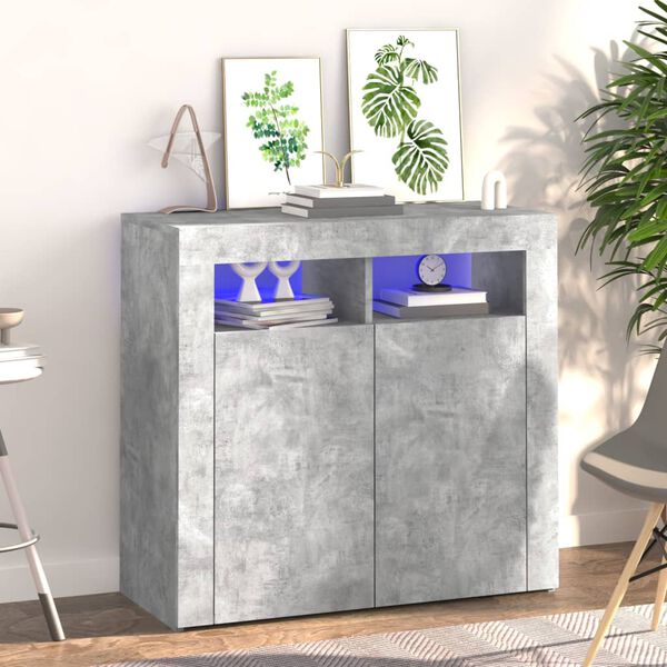 vidaXL Credenza con Luci LED Grigio Cemento 80x35x75 cm