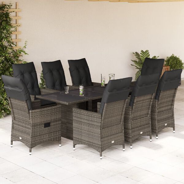 vidaXL Set da Pranzo da Giardino 9 pz con Cuscini in Polyrattan Grigio