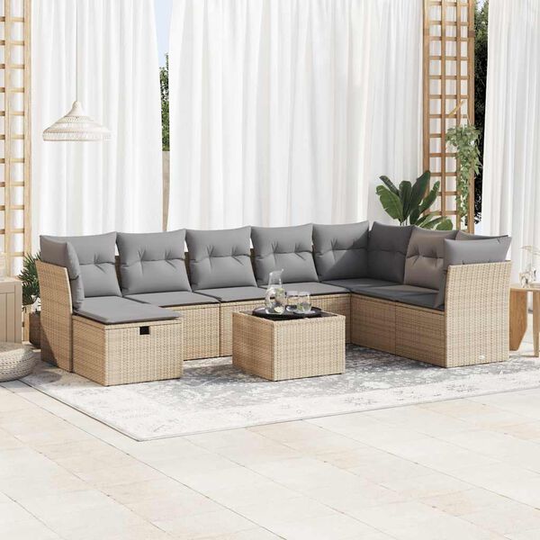 vidaXL Set Divano da Giardino 9 pz con Cuscini Beige in Polyrattan