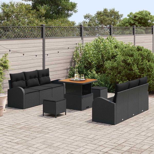 vidaXL Set Divano da Giardino con cuscino con archiviazione 9 pcs Nero