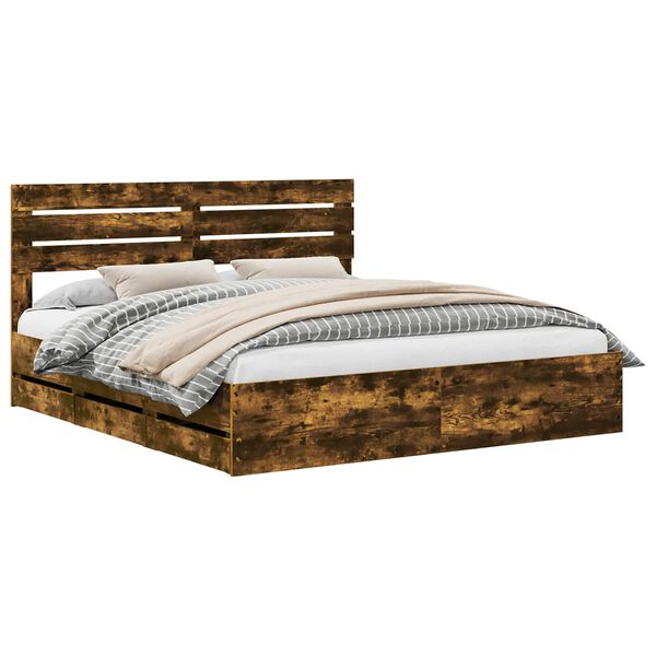 vidaXL Struttura del letto con cassetto Rovere fum&eacute; 200 x 200 cm