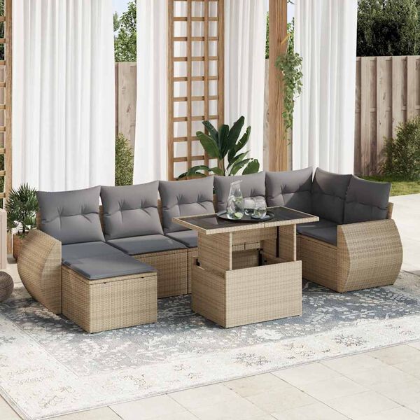 vidaXL Set Divano da Giardino 8 pz con Cuscini Beige in Polyrattan