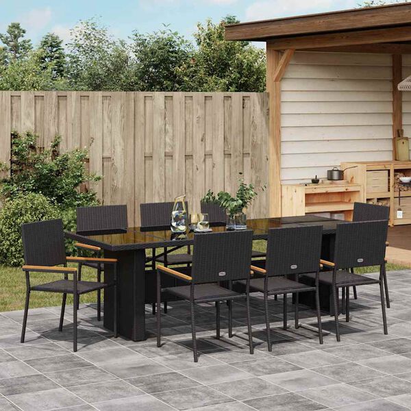 vidaXL Set da Pranzo per Giardino 9 pcs Nero polyrattan