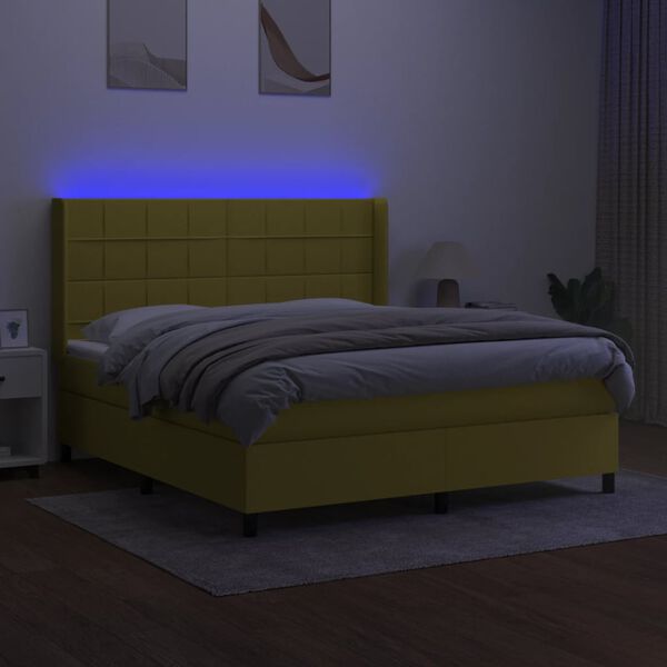 vidaXL Letto a Molle con Materasso e LED Verde 160x200 cm in Tessuto