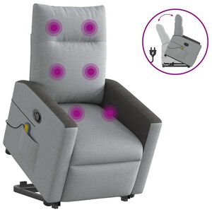 vidaXL Poltrona Alzapersona Massaggi Reclinabile Grigio Chiaro Tessuto