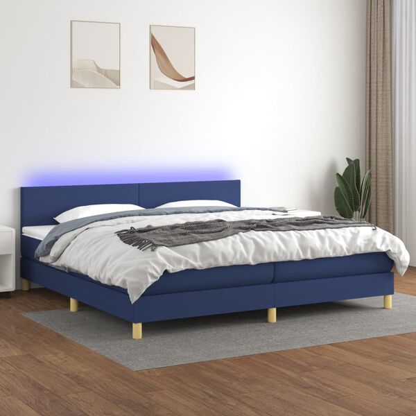 vidaXL Letto a Molle Materasso e LED Blu 200x200cm in Tessuto