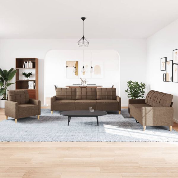 vidaXL Set di Divani 3 pz Marrone in Tessuto