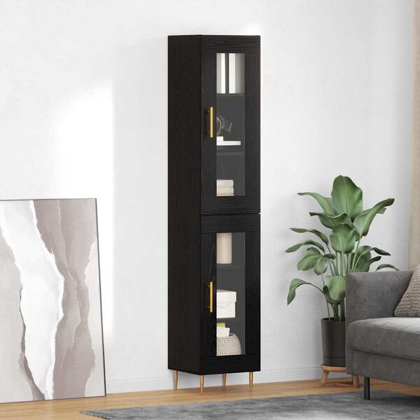 vidaXL Credenza 2 pcs Rovere Nero Vetro