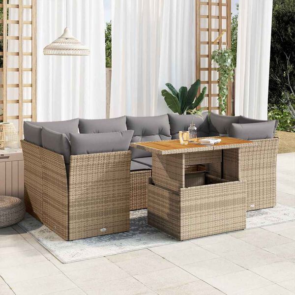 vidaXL Set Divani da Giardino 7 pz con Cuscini Beige in Polyrattan