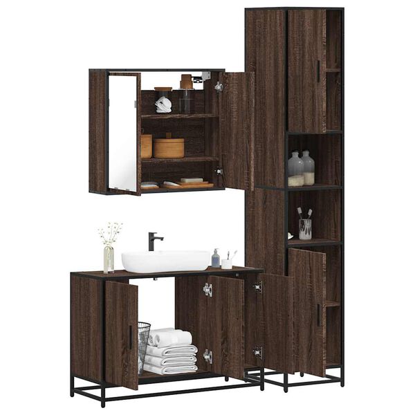 vidaXL Set Mobili da Bagno 3 pz Rovere Marrone in Legno Multistrato