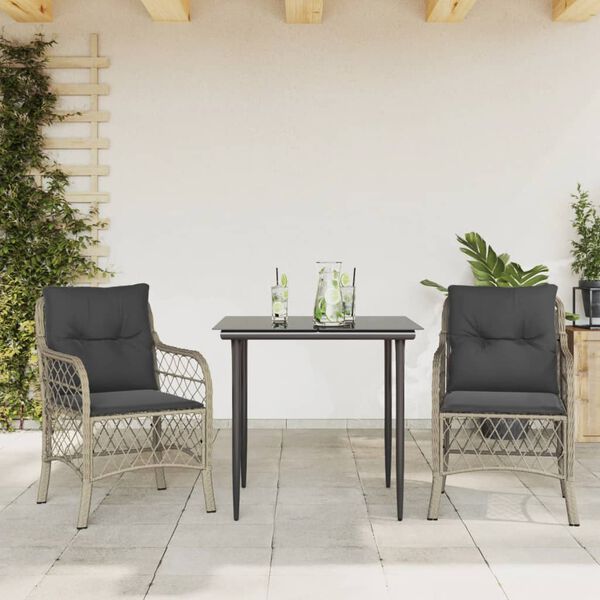 vidaXL Set da Bistrò 3 pz con Cuscini Grigio Chiaro in Polyrattan