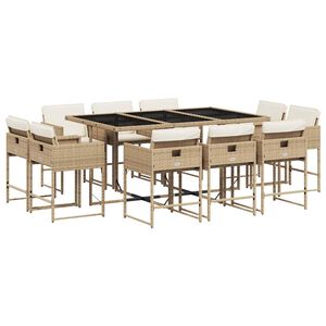 vidaXL Set da Pranzo da Giardino 11 pz con Cuscini Beige in Polyrattan