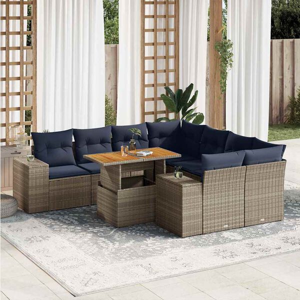 vidaXL Set Divano da Giardino 9 pz con Cuscini Grigio in Polyrattan