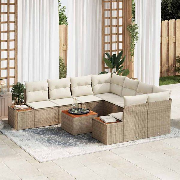 vidaXL Set Divano da Giardino con cuscino 9 pcs Beige Poly Rattan