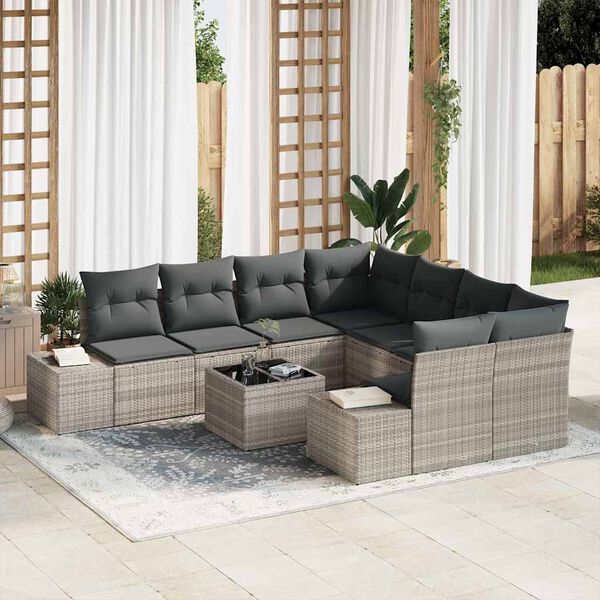 vidaXL Set Divano da Giardino 9 pcs Grigio chiaro polyrattan