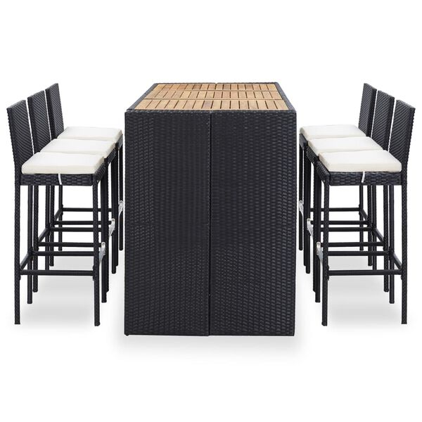 vidaXL Set da Bar da Giardino 7 pz con Cuscini in Polyrattan Nero