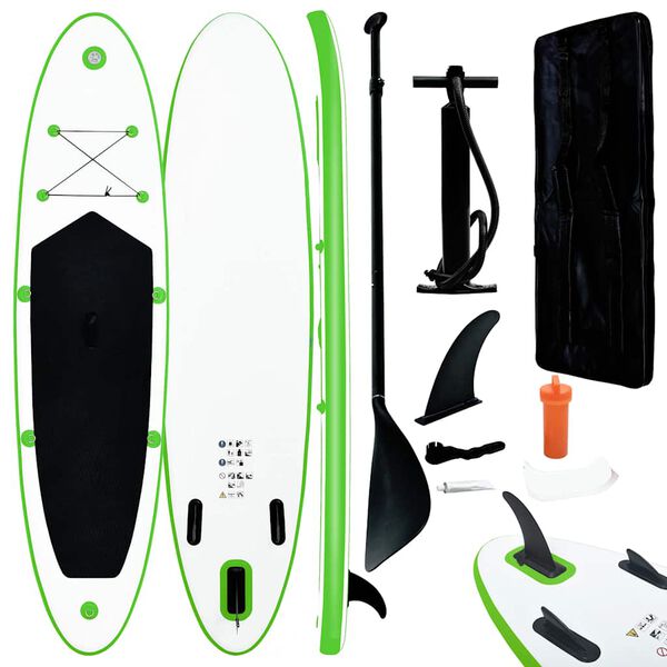 vidaXL Set Tavola da SUP Gonfiabile Verde e Bianco