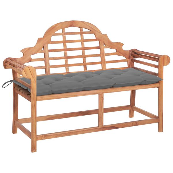 vidaXL Panca da Giardino con Cuscino Grigio 120 cm Massello di Teak