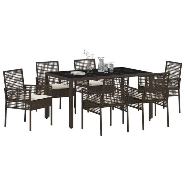 vidaXL Set da Pranzo per Giardino 7 pcs Marrone polyrattan