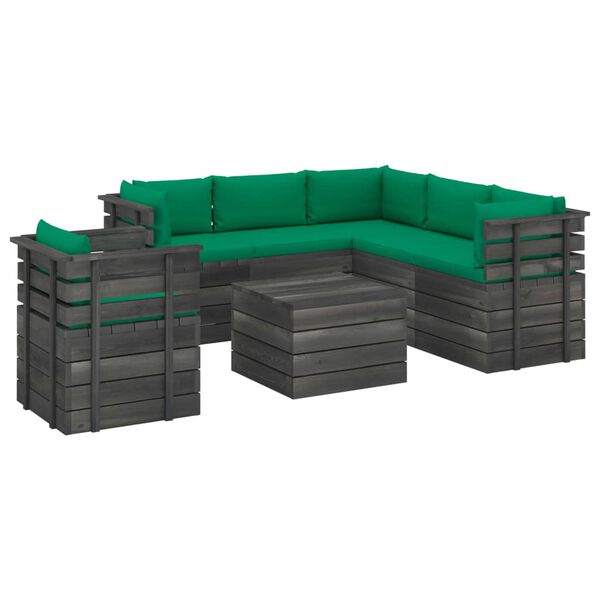 vidaXL Set Divani da Giardino su Pallet 7 pz con Cuscini Massello Pino