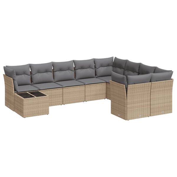 vidaXL Set Divano da Giardino 10 pz con Cuscini Beige in Polyrattan
