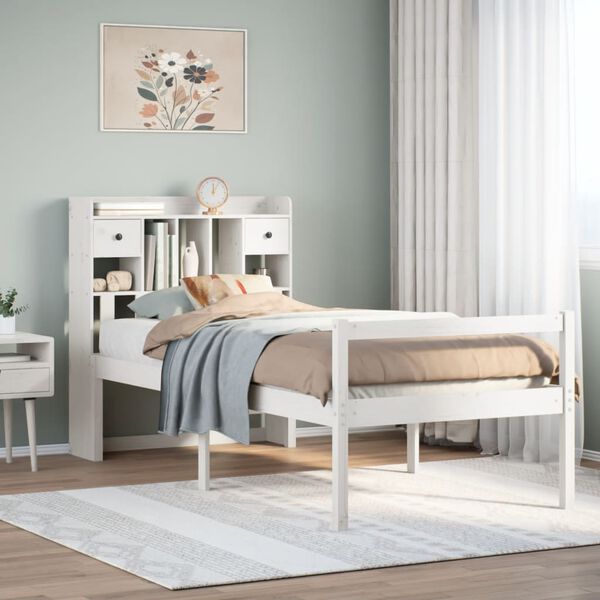vidaXL Letto Libreria senza Materasso Bianco 90x190 cm Massello Pino