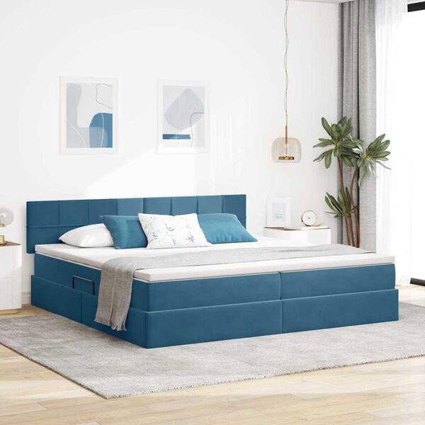vidaXL Letto con contenitore e LED Blu Scuro 200 x 200 cm Velluto