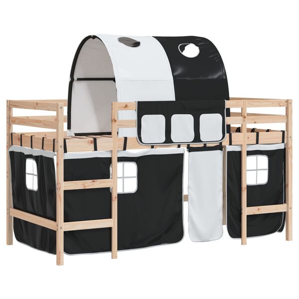 vidaXL Letto a Soppalco con Tunnel Bambini Bianco e Nero 90x190cm Pino