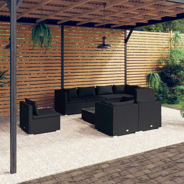 vidaXL Set Divani da Giardino 9 pz con Cuscini in Polyrattan Nero