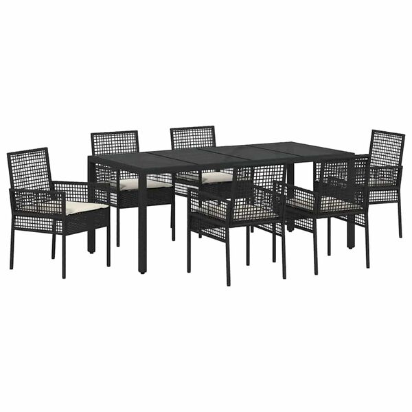 vidaXL Set da Pranzo per Giardino 7 pcs Nero polyrattan