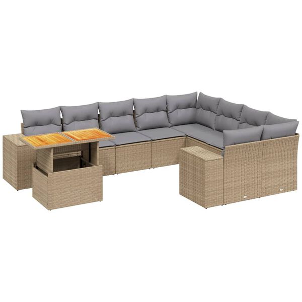 vidaXL Set Divano da Giardino 10 pz con Cuscini Beige in Polyrattan
