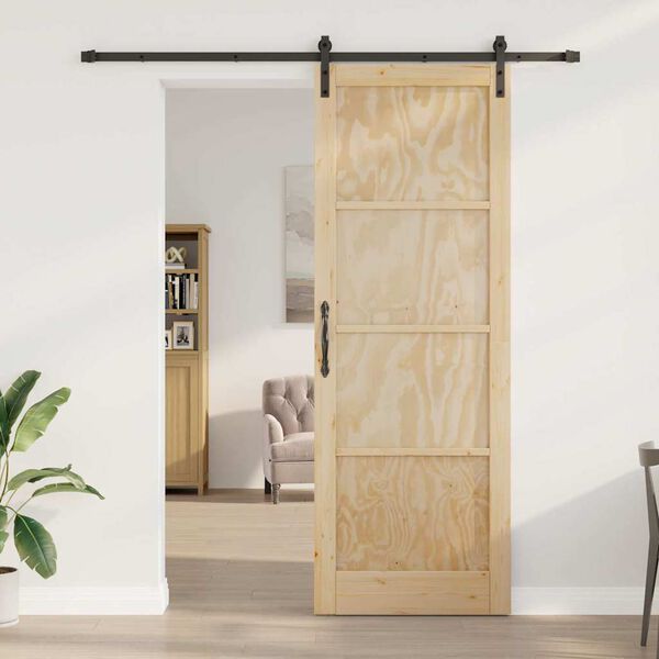vidaXL Porta scorrevole Marrone 83 x 232 cm Pino massello