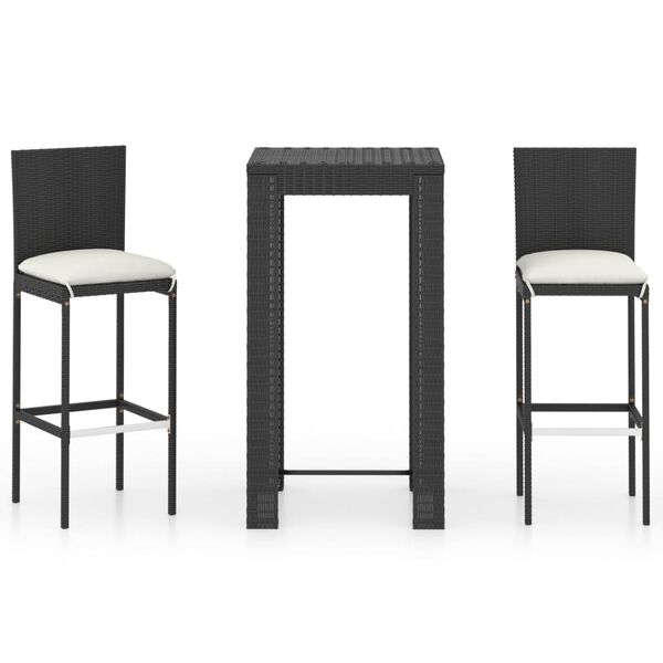 vidaXL Set Bar da Giardino 3 pz con Cuscini Polyrattan Nero