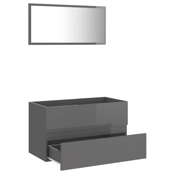 vidaXL Set Mobili da Bagno 2 pz Grigio Lucido in Legno Multistrato