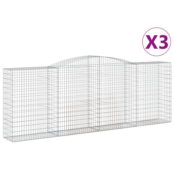 vidaXL Cesti Gabbioni ad Arco 3 pz 400x50x140/160 cm Ferro Zincato