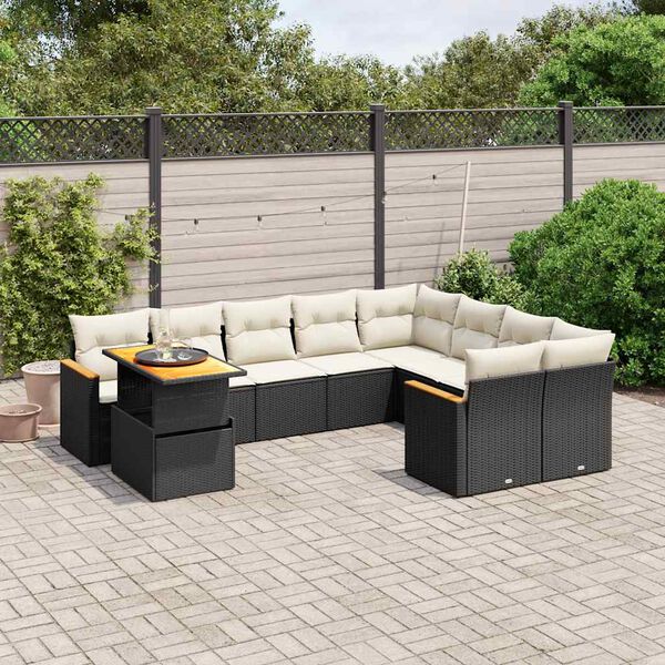vidaXL Set Divani da Giardino 10pz con Cuscini in Polyrattan Nero