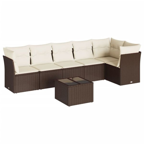 vidaXL Set Divani da Giardino 7 pz con Cuscini Marrone in Polyrattan