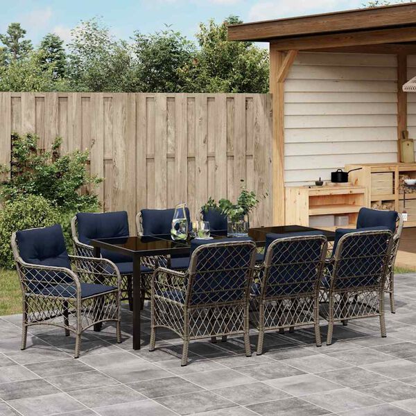 vidaXL Set da Pranzo per Giardino 9 pcs Grigio e Nero Rattan
