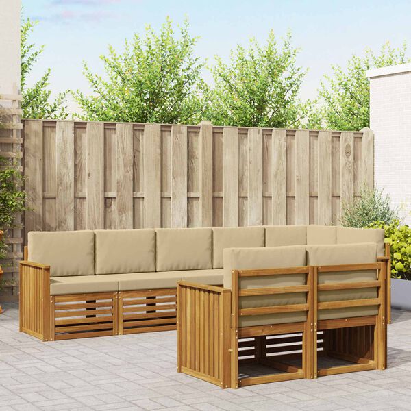 vidaXL Set divani 8 pcs Naturale e Beige Legno di Acacia Massello