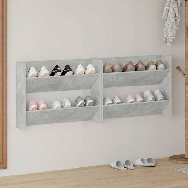 vidaXL Scarpiere Muro 2pz Grigio Cemento 80x18x60cm Legno Multistrato