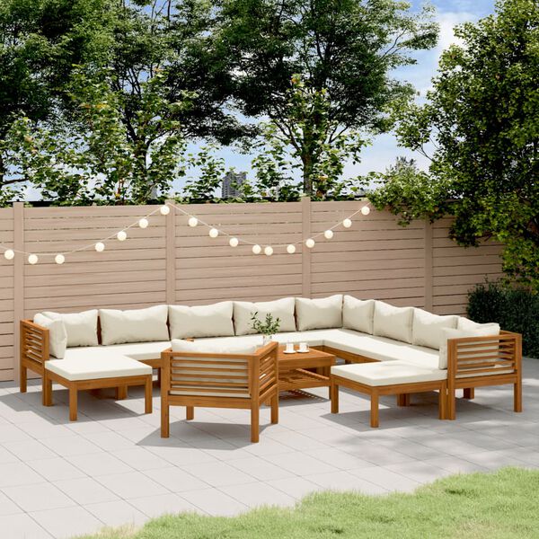 vidaXL Set Divani da Giardino 12 pz con Cuscini Crema in Legno Acacia
