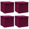 vidaXL Scatole con Coperchi 4pz Rosso Scuro 32x32x32 cm Tessuto